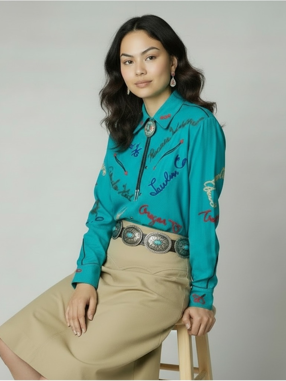 Boutique Western Embroidered Rodeo Trail Shirt Turquoise NWT‎ Boutique